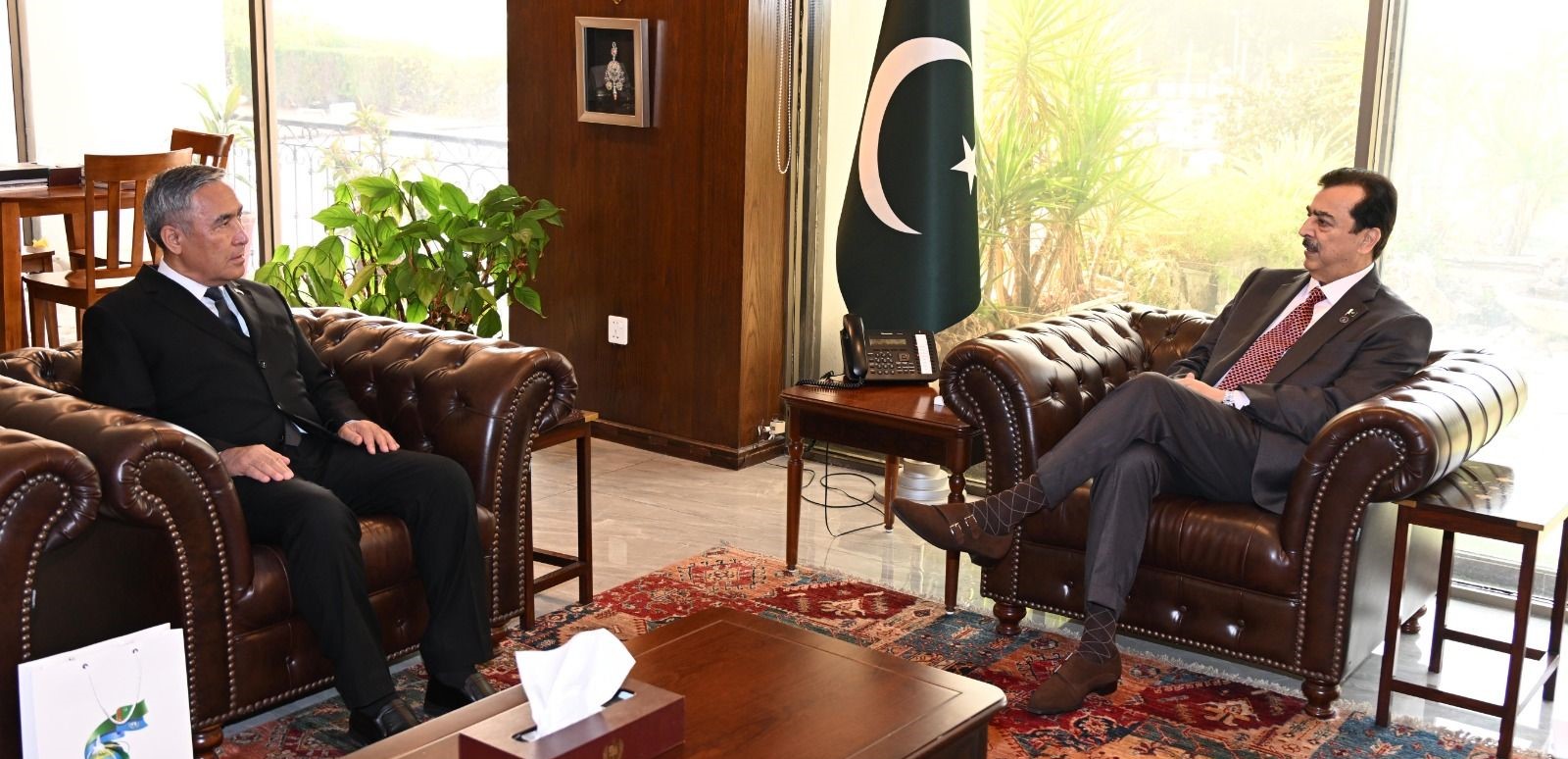 Chairman Senate, Syed Yousaf Raza Gilani in a meeting with H.E. Mr. Atadjan Movlamov, Ambassador of Turkmenistan at Parliament House, Islamabad 