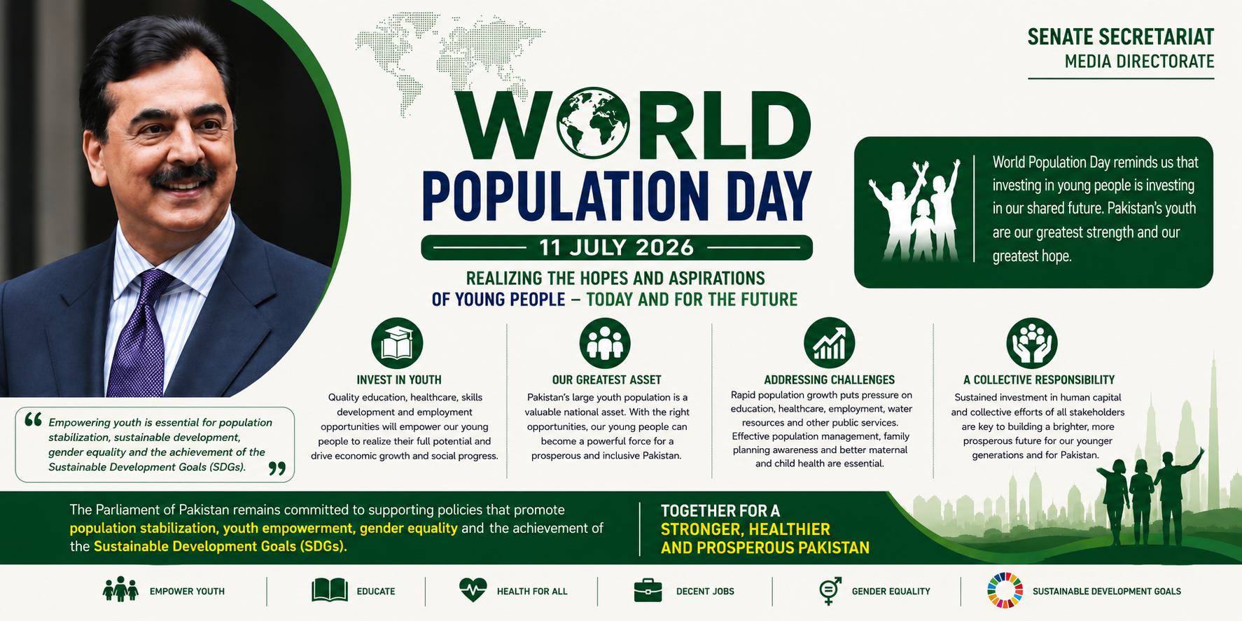Chairman Senate Calls for Empowering Youth on World Population Day