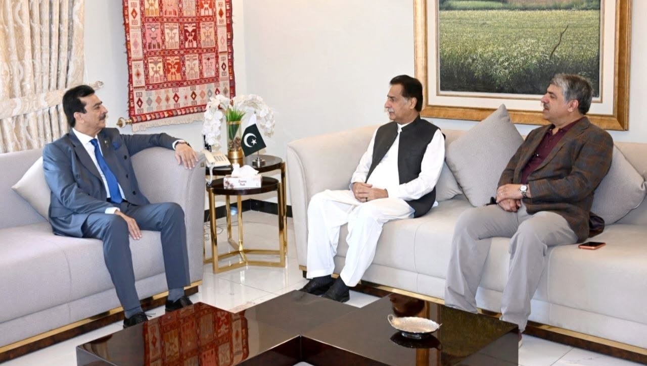 Chairman Senate, Syed Yousaf Raza Gilani in a meeting with Speaker National Assembly Sardar Ayaz Sadiq and Deputy Speaker National Assembly Syed Ghulam Mustafa Shah at his residence in Islamabad.