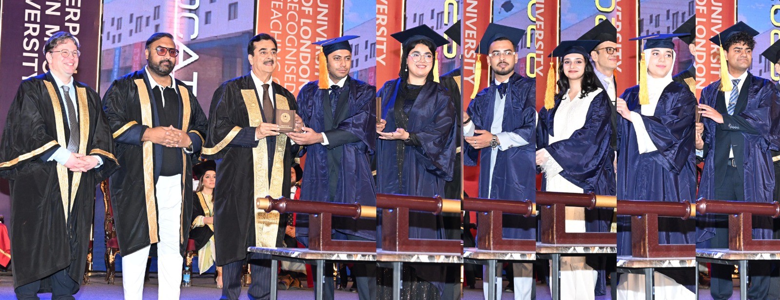 Chairman Senate, Syed Yousaf Raza Gilani giving shields to the successful students at the convocation of Beaconhouse International College in Islamabad