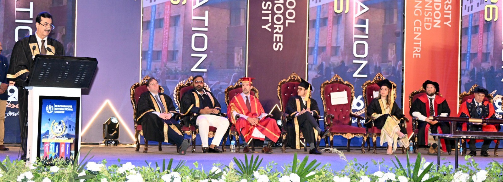 Chairman Senate, Syed Yousaf Raza Gilani addressing as chief guest at the convocation of Beaconhouse International College in Islamabad