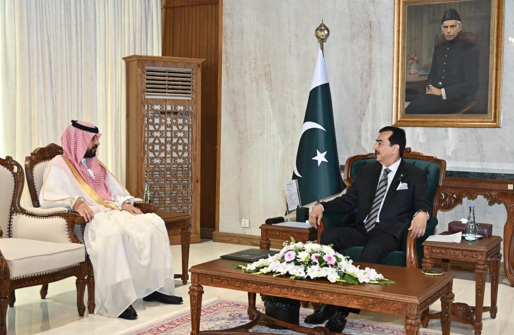 Acting President Syed Yousaf Raza Gilani in a meeting with the Ambassador of Saudi Arabia to Pakistan, Dr Rajeh Tami Albugamy, at Aiwan-e-Sadr.
